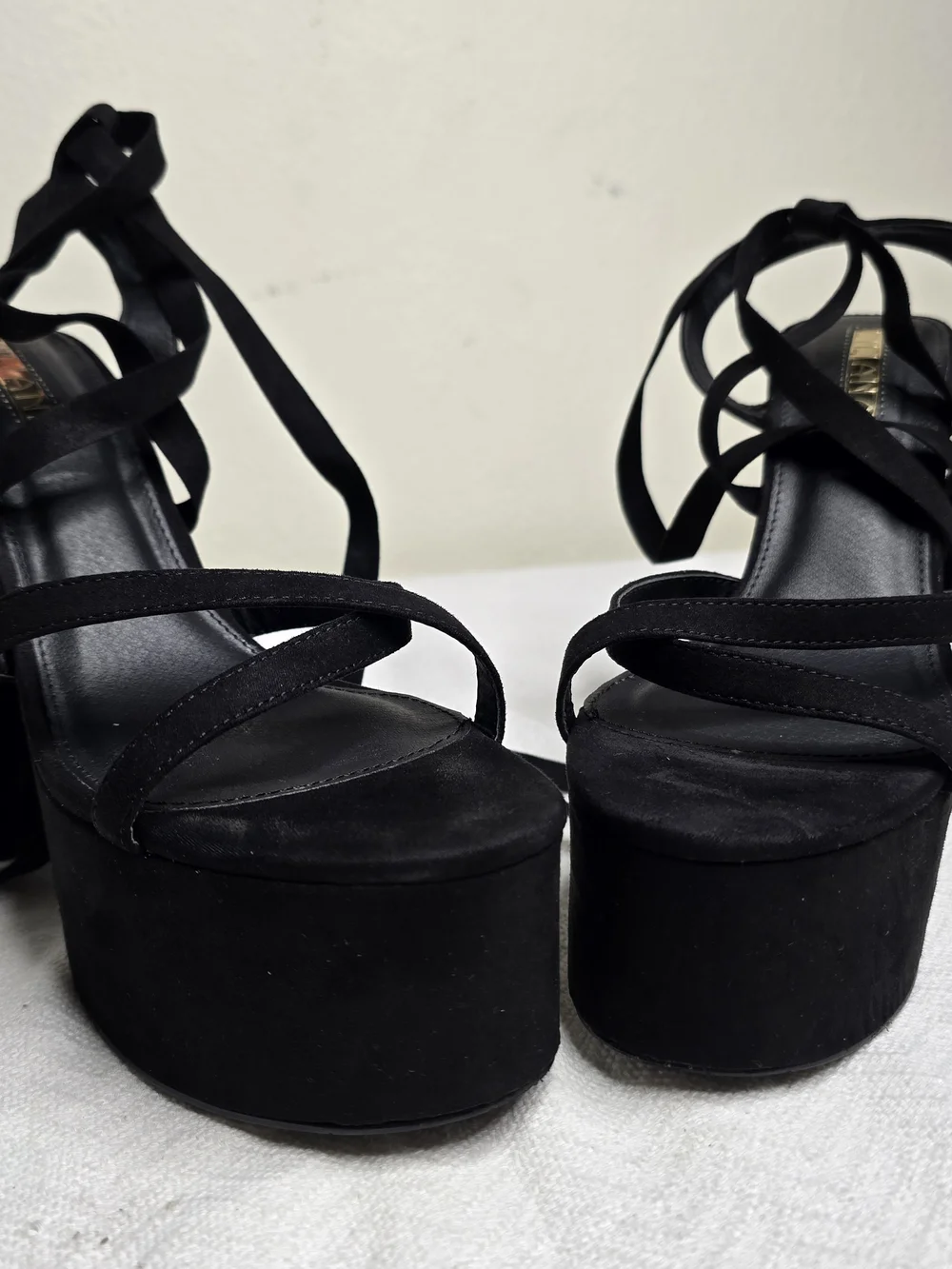 Black Platform Lace-Up Heels – Chunky Block Heel – Women's Size 10